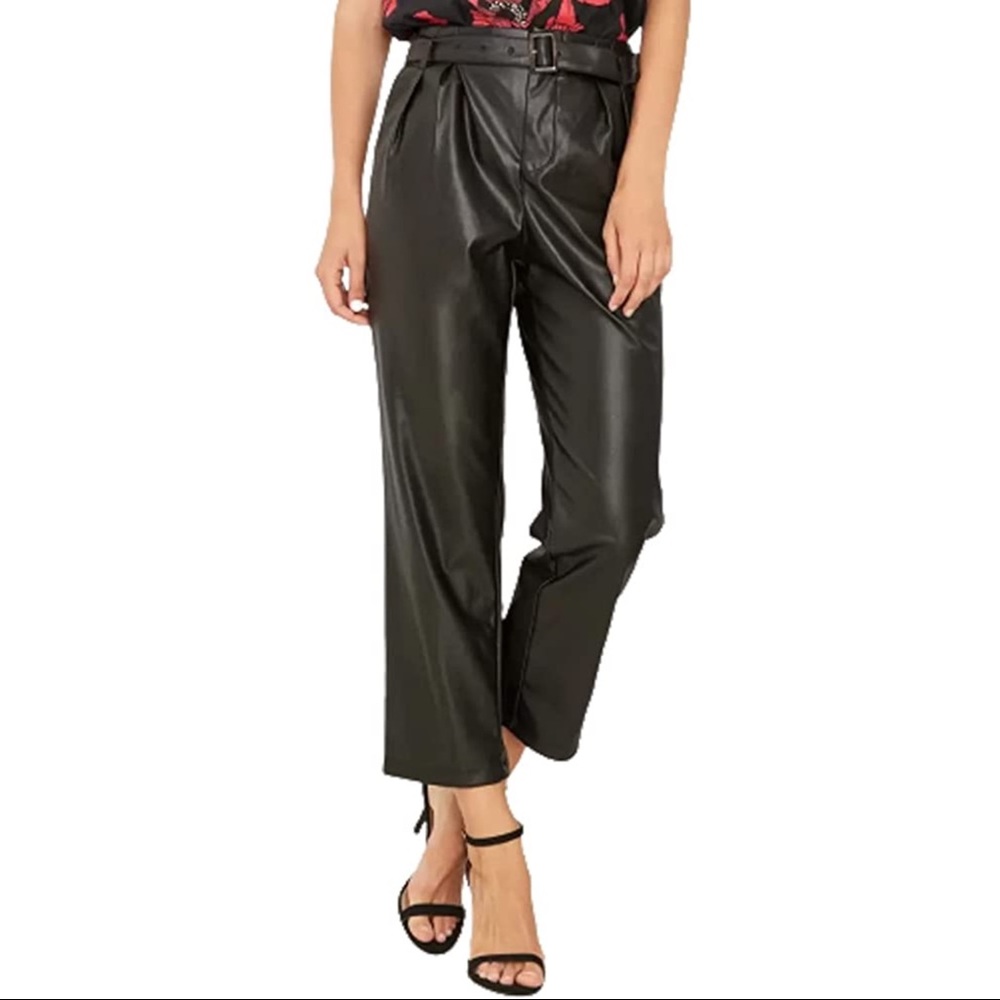 NWOT- Vegan Leather High Rise Belted Wide Leg Pants